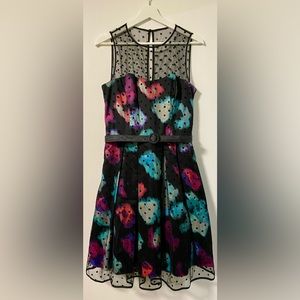 Eliza J Black mesh polka dot fit and flare dress - Size 10US